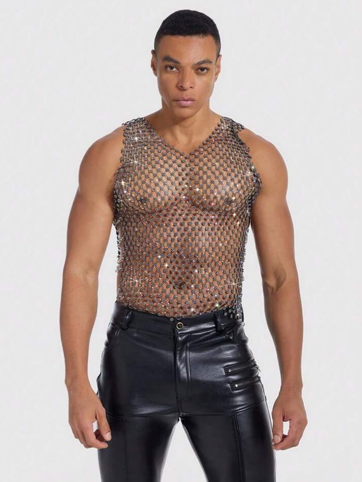 Men's Hollow V-neck Plum Blossom Chain Vest